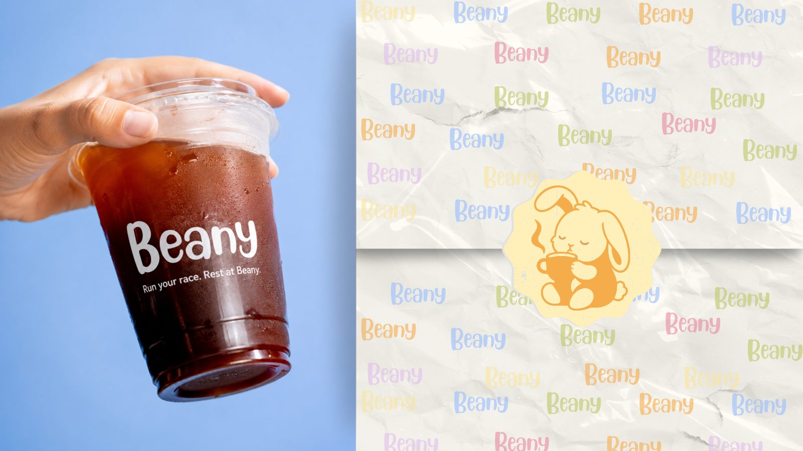 Beany iced coffee cup and wrapping pattern