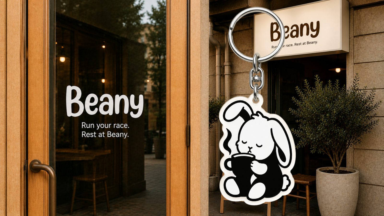 Beany window decal, keychain and hanging sign