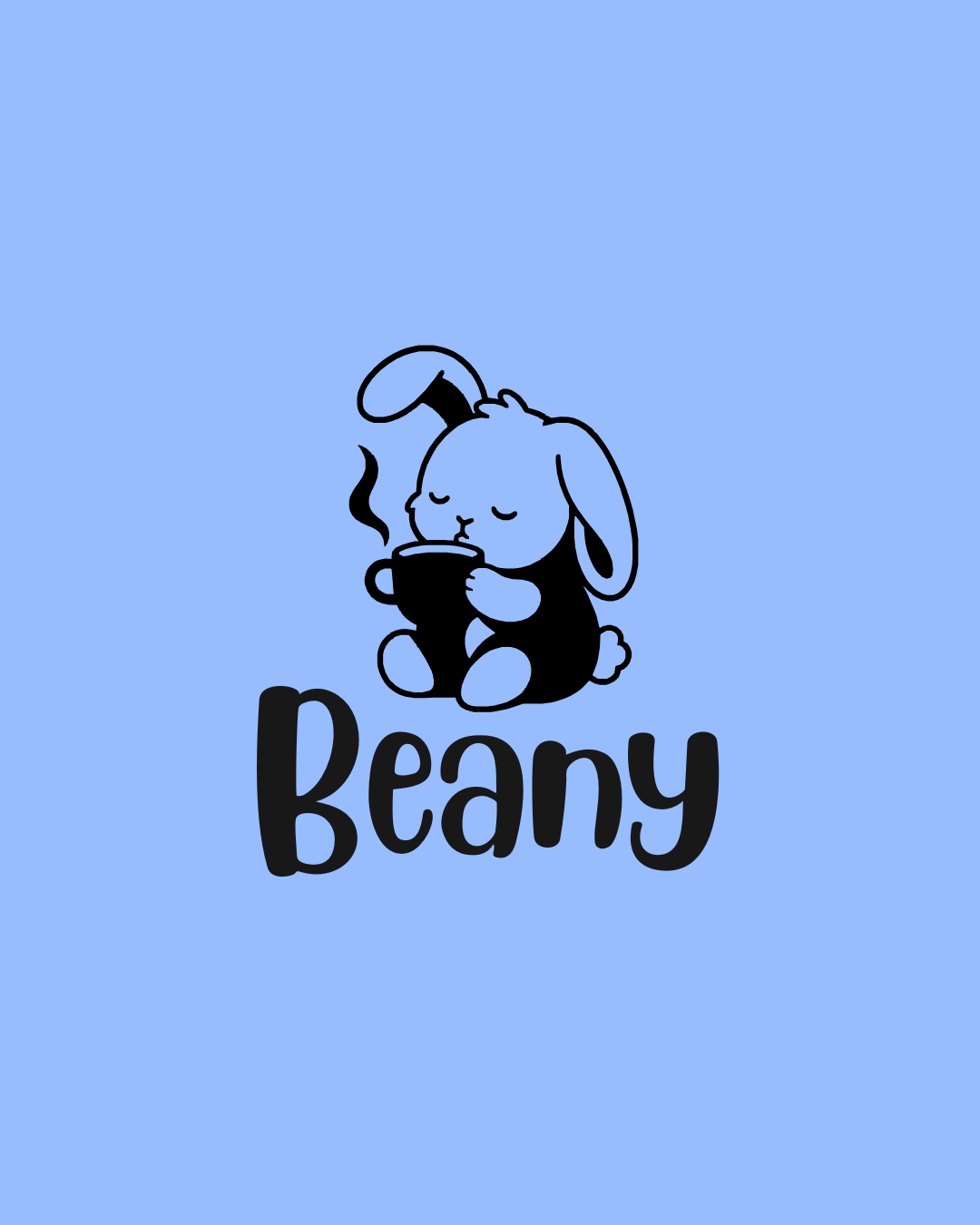 Beany primary logo, bunny hugging a warm cup