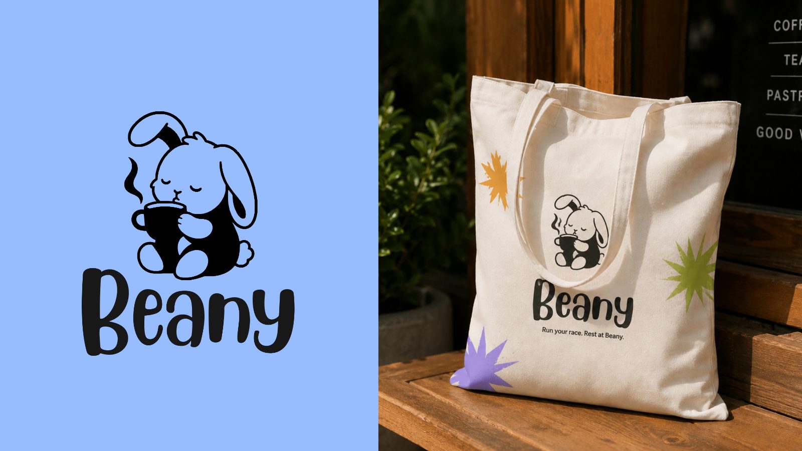 Beany bunny logo and tote bag