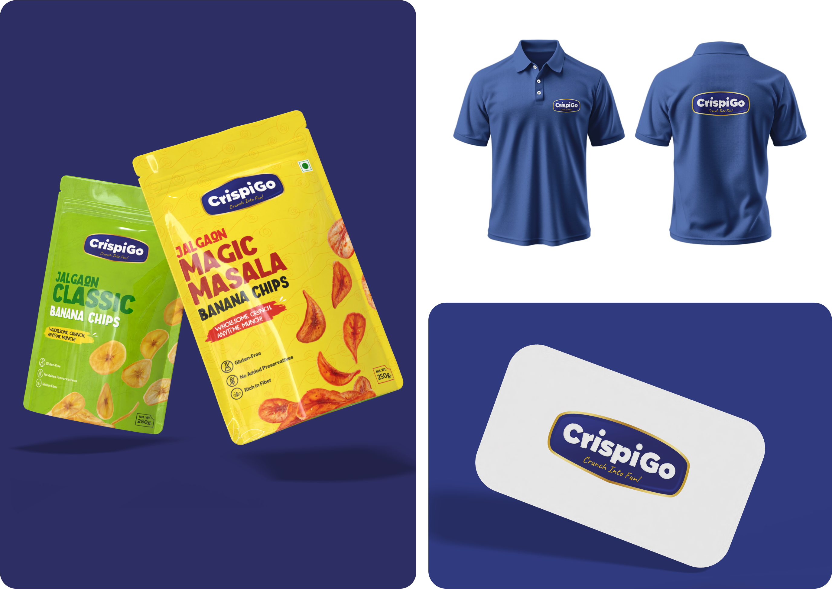 CrispiGo packs with branded polos and a business card