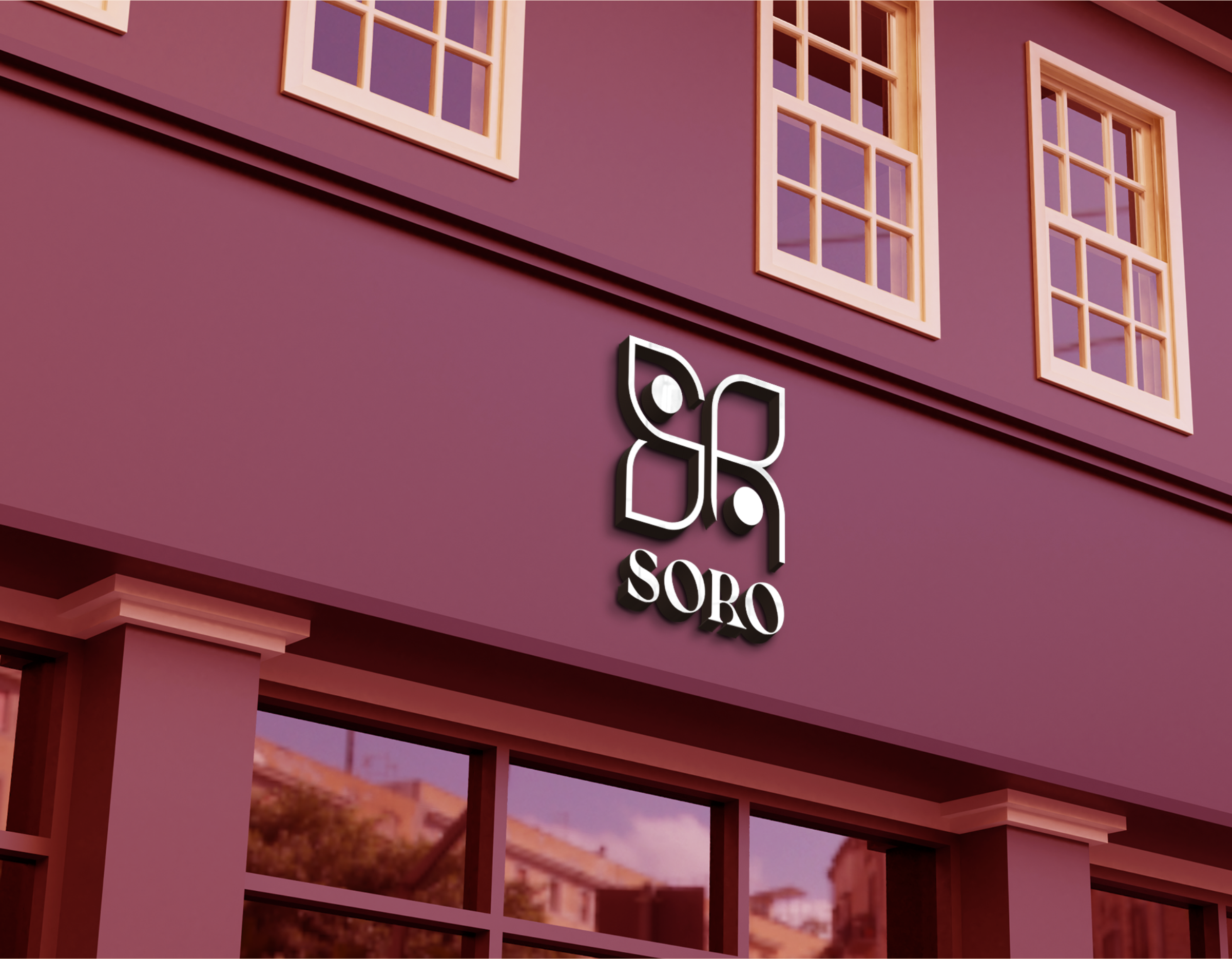 Soro storefront signage on a maroon facade
