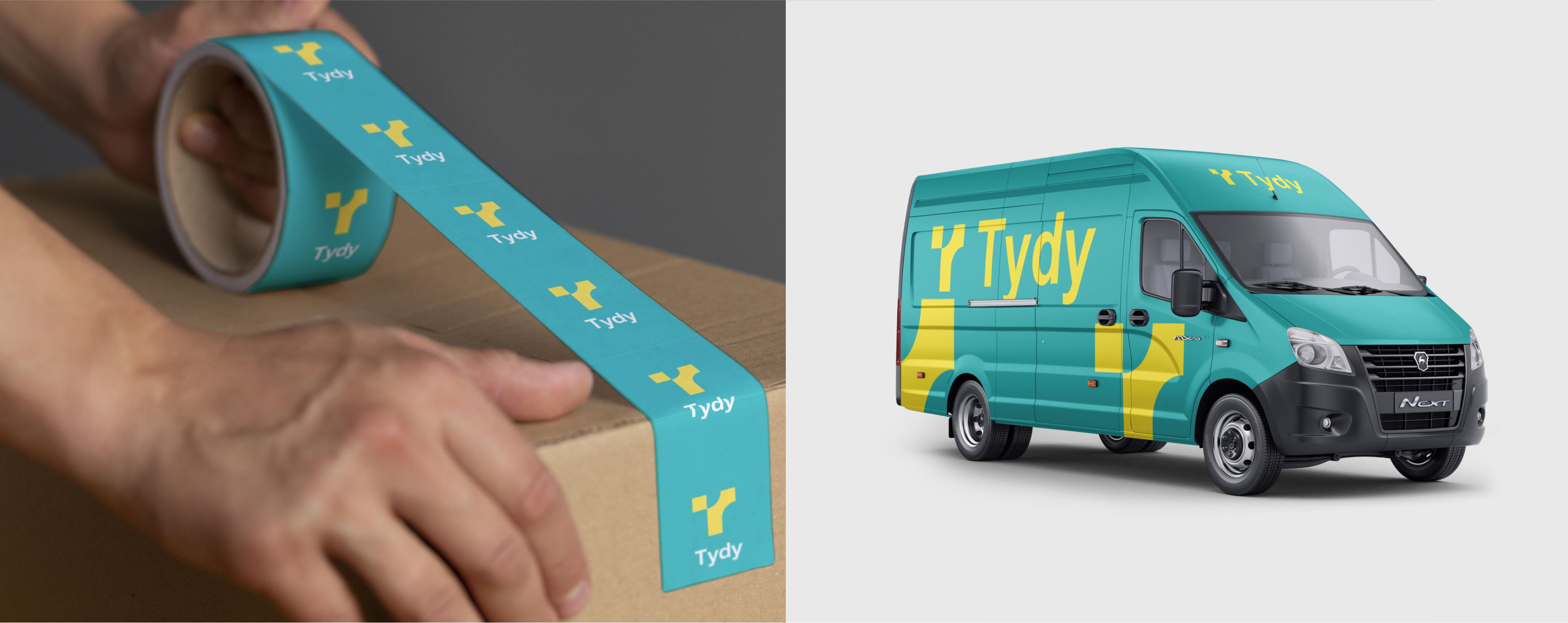 Tydy branded tape and delivery van