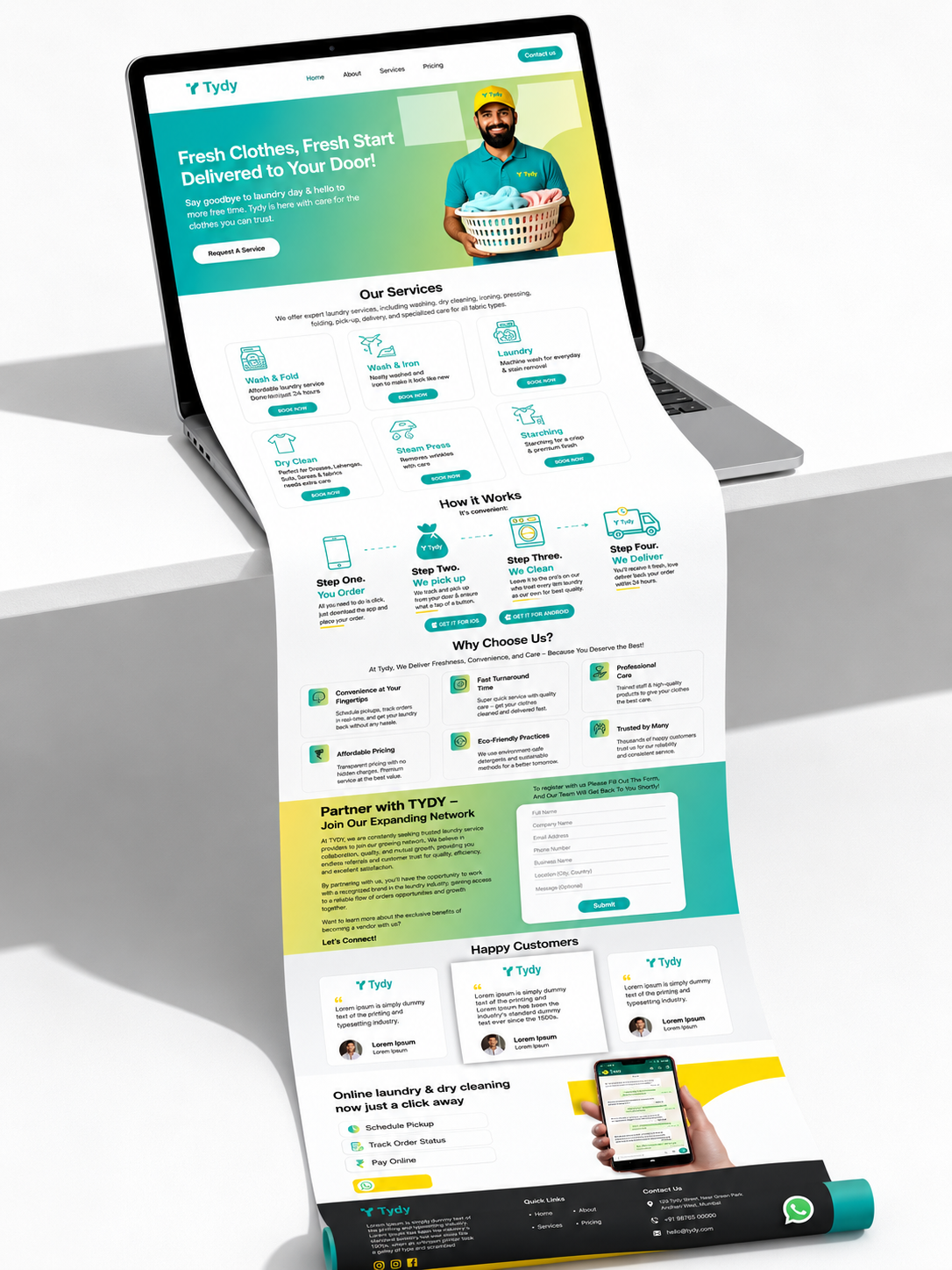 Tydy website — services, how it works, and partner sign-up